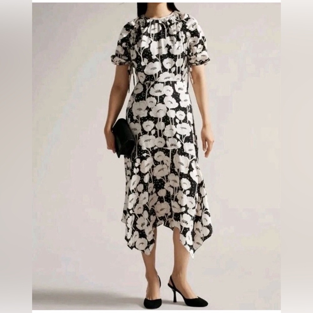 Ted Baker Abriee Black Puff Sleeve Midi Dress TB 6 US 14